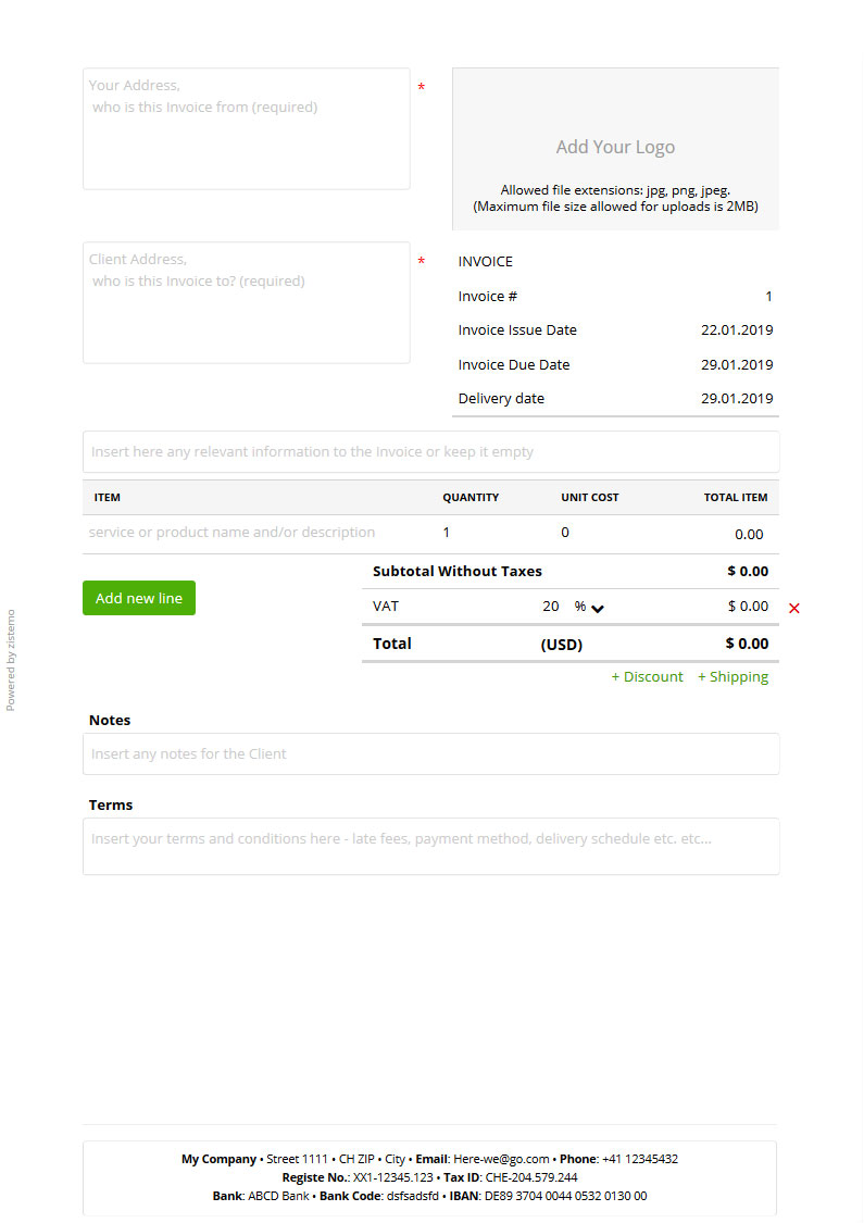 Free PDF Invoice Template  zistemo Pertaining To European Invoice Template